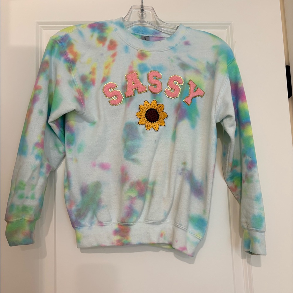 Sassy Tie-Dye Sweatshirt with Sunflower Patch